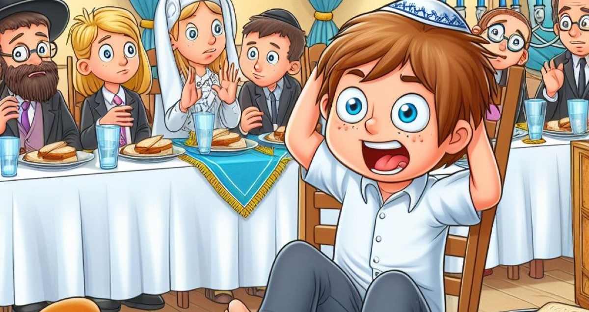 קריקטורה ילד עם הפרעת קשב בליל הסדר. עיבוד AI - רגישות