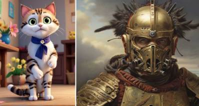 איור של לוחם וחתול שנוצר בעזרת AI על ידי הבוגרים על הרצף מבית בינוב