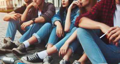 בני נוער יושבים על מדרכה משועממים. עיבוד AI - מדיה היפר לוקאלית