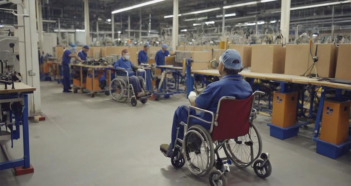 עובדים עם מוגבלות במפעל (תמונה AI)