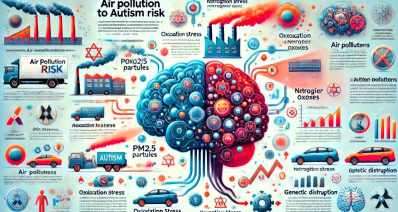 אינפוגרפיקה - ממצאי המחקר הקושר בין זיהום אוויר לאוטיזם. עיבוד AI - מערכת