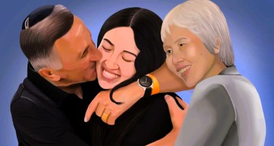 ציור של נועה ארגמני והוריה. היצירה של שלי גרין