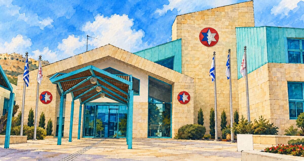 בית הלוחם בירושלים עם דגלים. איור AI: אתר רגישות