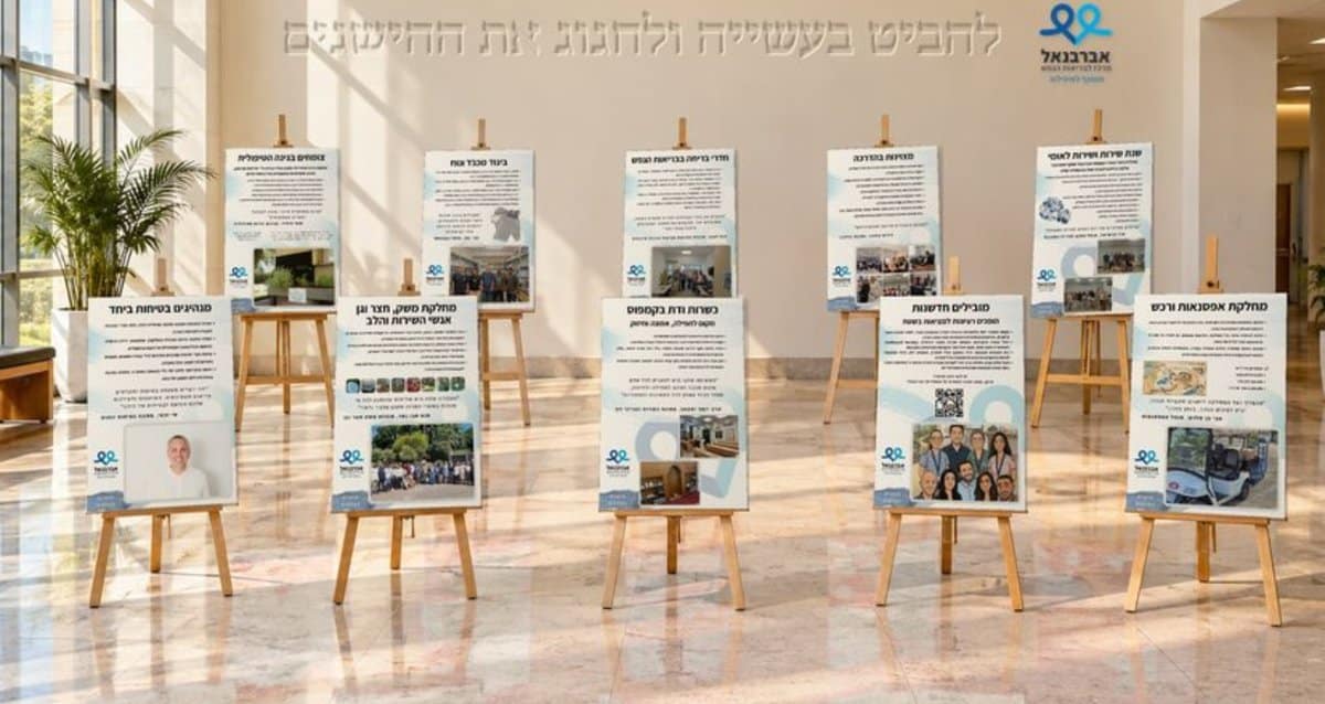 לוחות תצוגה של פרויקטים ויוזמות בתערוכה במרכז לבריאות הנפש אברבנאל