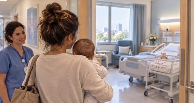 אם עם תינוק בבית יולדות. איור AI: אתר רגישות